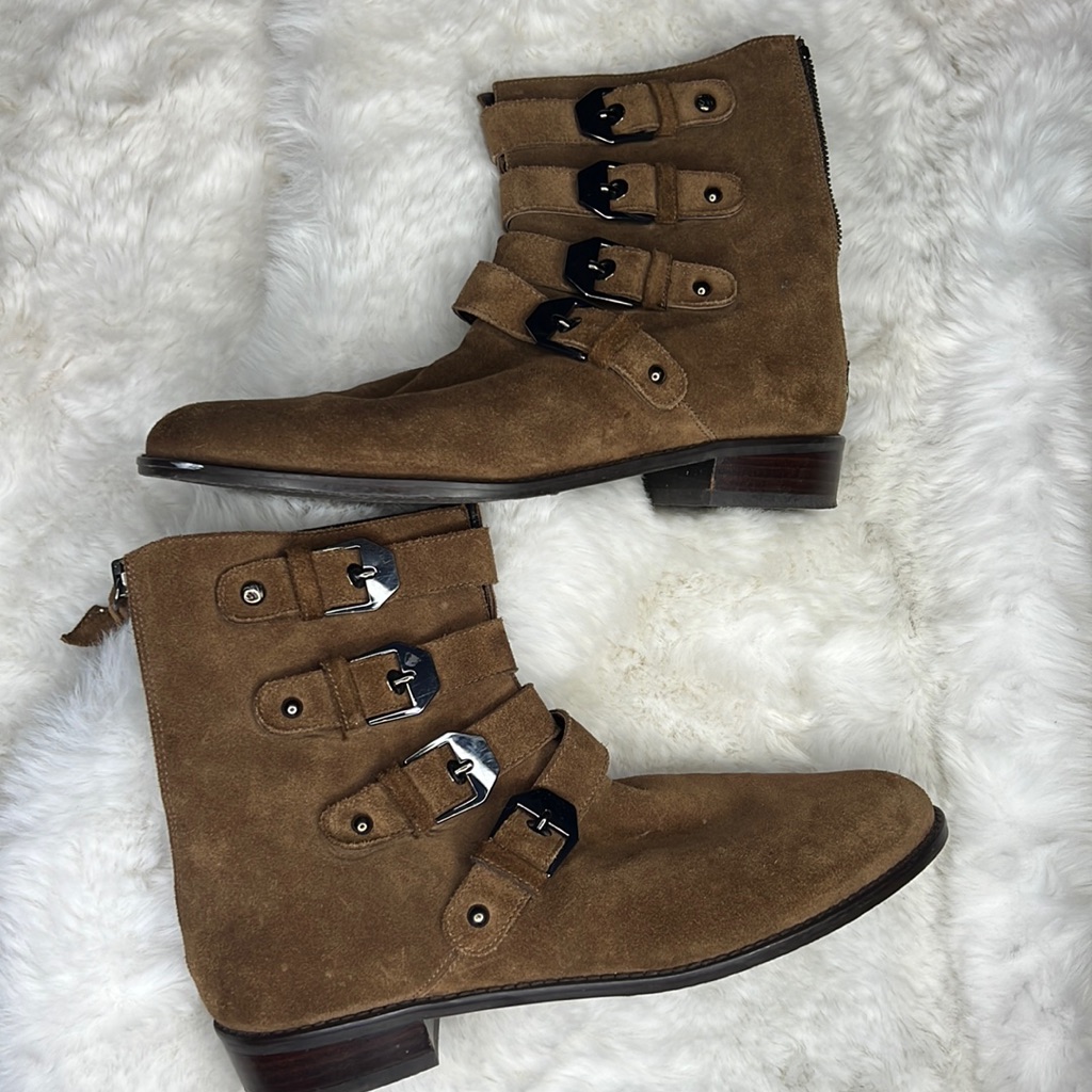 Stuart Weitzman Jitterbug Suede Boot Brown Buckel Booties Sz 7